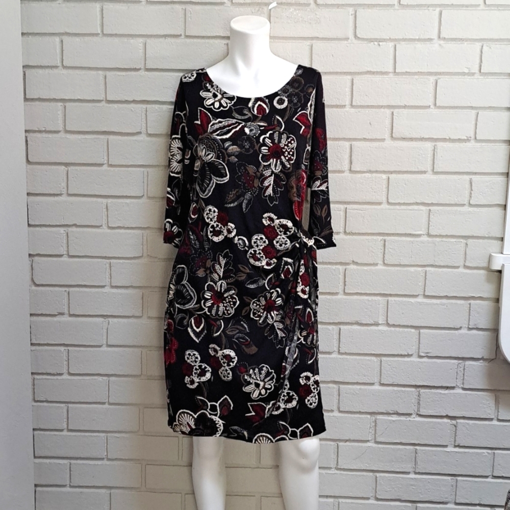 Robbie Bee Black Paisley Faux Wrap Lined Bussiness/Casual Dress. Sz. Medium NWOT